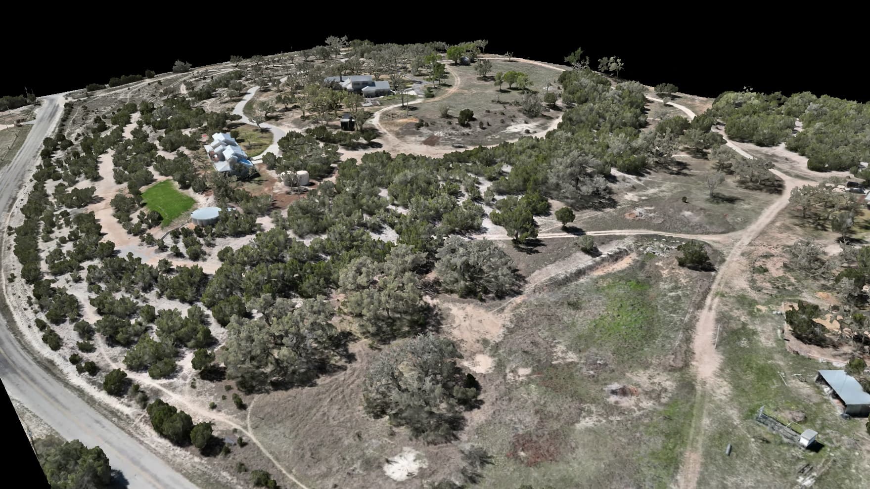 Ground-level detail of structures on a photoreal 3D property model