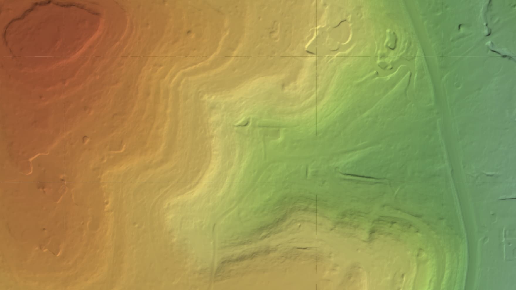 Shaded terrain map of a golf course used for drainage and irrigation planning